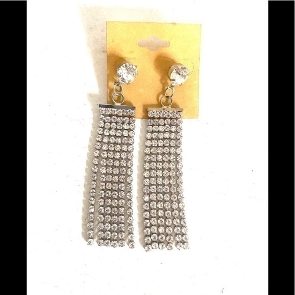 FASHION post diamond waterfall earrings silvertone